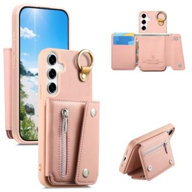 Imagem de Monwutong Capa carteira fina para Samsung Galaxy A15, capa de couro PU com design de armazenamento com zíper com compartimentos para cartão de dinheiro e fivela de metal capa de telefone para Samsung