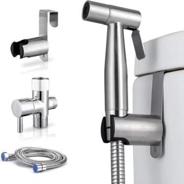 Imagem de WFJINHAN Pulverizador portátil para bidê de vaso sanitário para controle de pressão de água ajustável com mangueira de bidê para lavagem feminina, torneira de bidê de níquel escovado de aço inoxidável