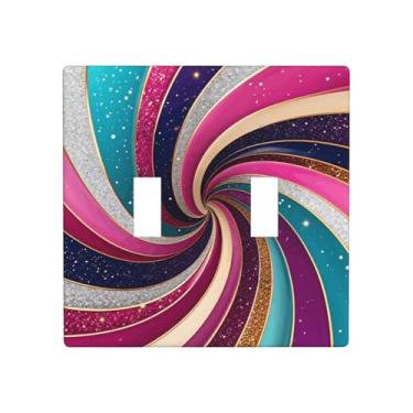 Imagem de Indokyeyqaz Vórtice colorido duplo interruptor de luz placa decorativa de parede, 2 placas de interruptor e tampas de tomada 11,4 x 11,4 cm para quarto, banheiro, cozinha, decoração de casa