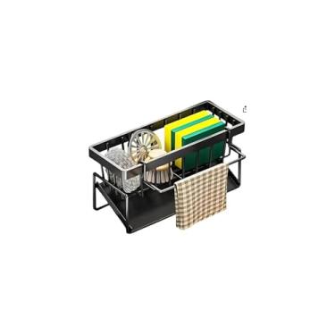 Imagem de Organizador de Pia com Porta Detergente, Plástico e Aço Inox, 16x13x18cm, Suporte para Esponja e Utensílios, Sistema de Drenagem