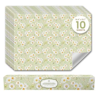 Imagem de Forros de gaveta perfumados de camomila para gavetas de cômoda (10 folhas grandes, 50 cm x 36,5 cm) - Forro de papel de gaveta não adesivo para cômoda de quarto e prateleiras de armário da Linda's