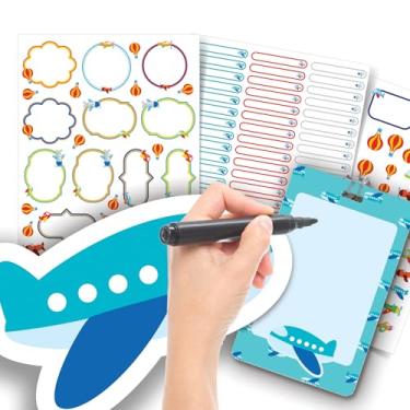 Imagem de Etiqueta Escolar Menino com TAG + Caneta (Aviões e Balões, Etiquetas + 1 TAG de Mochila)