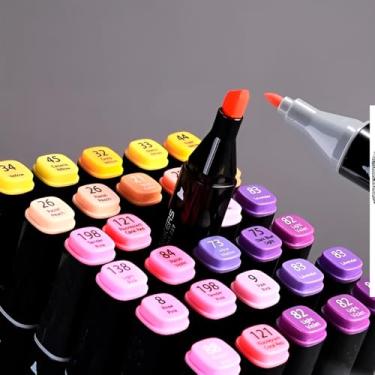 Imagem de Conjunto de 80 Marcadores com Ponta Dupla, Ponta Fina 0.6mm e Pincel 0.8mm, Tinta à Base de Álcool, com Estojo Organizador, para Desenho e Lettering