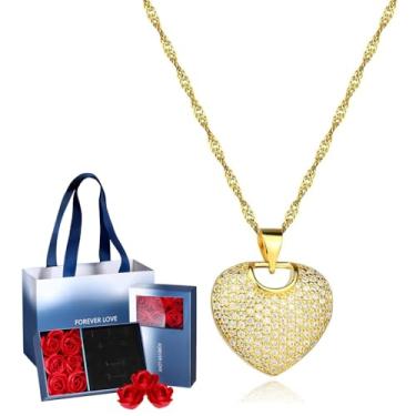 Imagem de FLORA COLAR FOLHEADO A OURO 18K CORAÇÃO ZIRCÔNIA CRAVEJADA CONJUNTO DE PRESENTE CONJUNTO DE PRESENTE