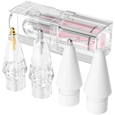 Imagem de AZF Pontas de substituição atualizadas para Apple Pencil Pro/USB-C/2ª geração/1ª geração (com caixa de armazenamento retrátil), pontas de lápis de substituição de metal mistas resistentes ao desgaste