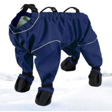 Imagem de Roupa de neve para cães com botas anexadas, leggings antiderrapantes impermeáveis para cães com suspensórios ajustáveis, calça protetora de pata à prova de sujeira para o inverno (azul, GG)