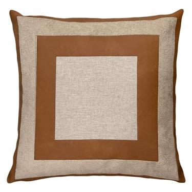 Imagem de Almofada Linho Com Bouclé Couro Quadrado Caramelo Cru 50x50