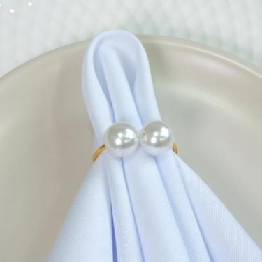 Imagem de Kit 4 Pçs Anel para Guardanapo 4 Lugares Pérola Dupla Grande 4x3cm Argola Dourado