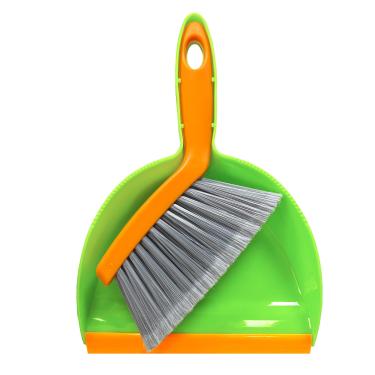 Imagem de Conjunto de mini vassoura com pá de lixeira pequena e conjunto de escova, resíduos de limpeza rápida, poeira para chão, bancada, mesa, gaiola para animais de estimação (verde + laranja)