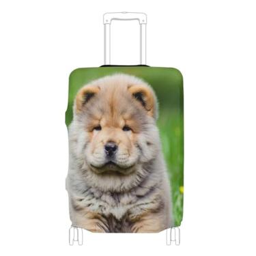 Imagem de Joisal Protetor de bagagem, capas de mala personalizadas, estampa lavável, acessórios de viagem, manga de mala, filhote de cachorro, grama, P, serve para estojo de 45 a 50 cm, Chow Puppy Dog Grass, M