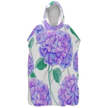 Imagem de Joisal Poncho de surfe trocador roupão adulto praia moletom toalha floral plus size masculino poncho com capuz roxo azul flores florais