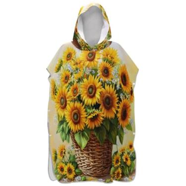 Imagem de Joisal Roupão retrô de girassol para troca de poncho de surfe para adultos de secagem rápida Adul para mulheres toalha de banho com capuz de praia