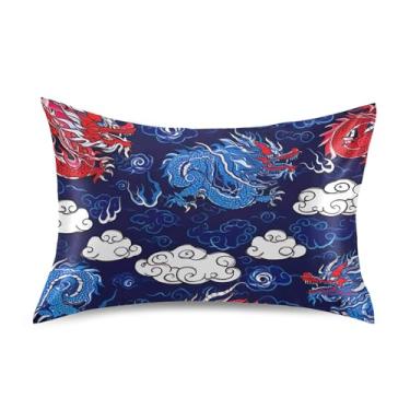 Imagem de Dragões Vermelho Azul Cool Cartoon Cetim Fronhas Engraçadas Personalizadas Rei Queen Padrão Fronhas Fronhas Fronhas Macias Cama King Size 101.6 cm x 50.8 cm