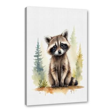 Imagem de Arte de parede de berçário botânico fofo safári floresta nebulosa urso coelho raposa lobo guaxinim cervo girafa zebra tigre aquarela decoração de quarto infantil (SKU5,40.6x50.8 cm = (40x50cm