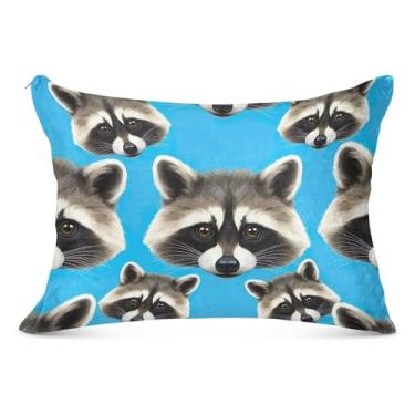 Imagem de Lindas capas de almofada de flanela azul cabeça de guaxinim pintura decorativa padrão king queen size fronhas de travesseiro de corpo de cama, tamanho padrão, 51 x 66 cm