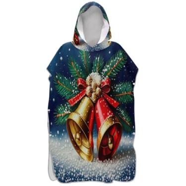 Imagem de Joisal Sinos de Natal, neve, inverno, Natal, surf, poncho para adulto, trocador de roupa, ponchos de praia vestíveis para homens, estampa de toalha de praia com capuz