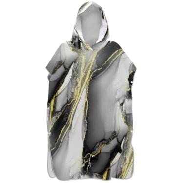 Imagem de Joisal Aesthetic Swirling Preto Dourado Surf Poncho Trocador Roupão para Adul Plus Size Adulto Ponchos para Mulheres Praia Moletom Toalha Floral