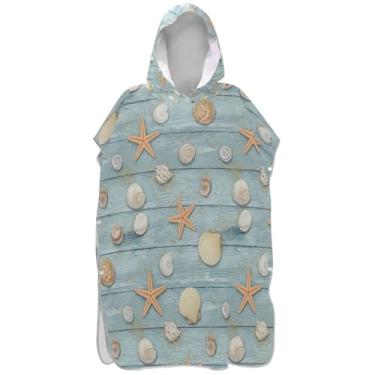 Imagem de Joisal Poncho de surfe estrela do mar para adulto trocador de roupa de praia com capuz toalha de banho unissex poncho adulto com capuz