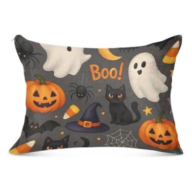 Imagem de Lindo desenho animado fantasmas de Halloween grande fronha com zíper poliéster longo padrão queen king size fronhas para cama de casa sofá, tamanho do corpo, 53 cm x 137 cm