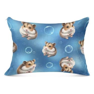 Imagem de Linda fronha com zíper decorativa marrom azul para hamsters padrão queen king size fronha estampa animal almofada antiderrapante confortável roupa de cama macia, tamanho Queen, 50,8 cm x 76,2 cm