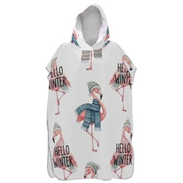 Imagem de Joisal Poncho de surfe para mudança de roupão de praia com capuz toalha floral vestível bonito flamingos branco homens mulheres poncho com capuz