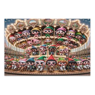 Imagem de Quebra-cabeças de carrossel de parque de diversões de elfos fofos 1000 peças para adultos, quebra-cabeças exclusivos para adultos com letras nas costas