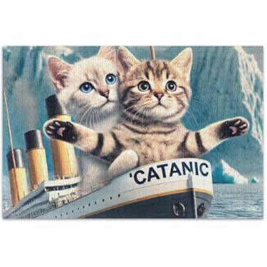 Imagem de Quebra-cabeça de gatinho fofo com estampa de gatos para adultos, 500 peças, presentes para amantes de família, quebra-cabeças rígidos, arte de flores de animais, 50 x 35 cm