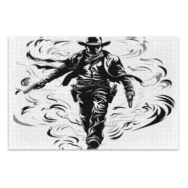 Imagem de Quebra-cabeça cowboy preto branco 500 peças, quebra-cabeças grandes para adultos com letras nas costas