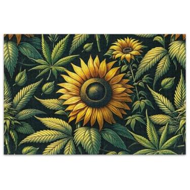 Imagem de Quebra-cabeça girassol planta cânhamo 500 peças arte adulto decoração paisagem quebra-cabeça elefante branco presentes engraçados