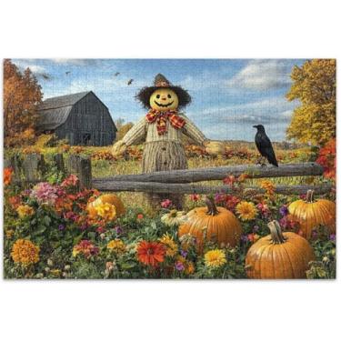 Imagem de Quebra-cabeça de espantalho caprichoso outono adulto 500 peças pintura de arte floral paisagem jogo de quebra-cabeça presentes, 51 x 35 centímetros