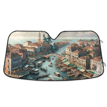 Imagem de Capa solar de cidade marítima para para-brisa de carro, janela frontal, para-sol para a maioria dos sedãs, SUV, caminhões, grandes