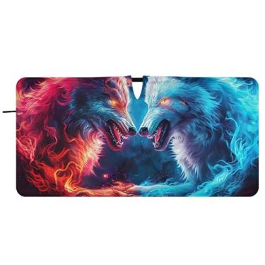 Imagem de Guarda-sol personalizado de luta de lobos para para-brisa de carro bonito dobrável para-brisa automotivo guarda-sol animal floral, 76 cm x 149 cm