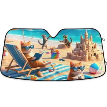 Imagem de Guarda-sol engraçado gato praia gatinho para para-brisa de carro universal retrátil automotivo pára-brisas animal floral M, 139.7 cm x 70.1 cm