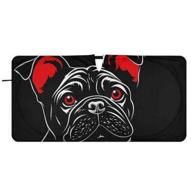Imagem de Guarda-sol engraçado buldogue preto para para-brisa de carro bonito dobrável acessórios de carro persianas para-brisa frontal, 81 cm x 157 cm