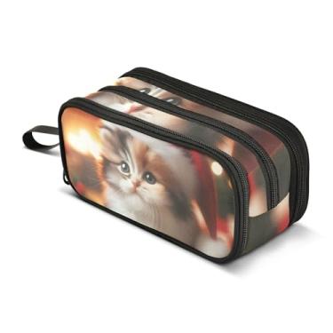 Imagem de Estojo de lápis de gato fofo de Natal com zíper bolsa de lápis armazenamento meninas sala de aula bolsa de caneta padrão faculdade ensino médio material de escritório