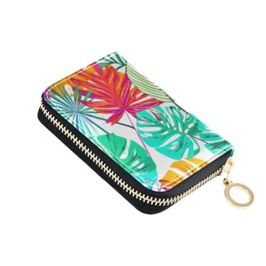 Imagem de Carteiras com porta-cartões, bloqueio de RFID, zíper, carteira feminina, pequena carteira masculina com bolso para moedas, folhas tropicais coloridas abstratas