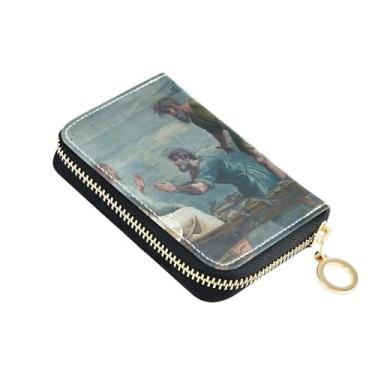 Imagem de Carteira feminina para cartão de crédito com bloqueio de RFID, bolsa pequena para moedas com zíper, estampa Raphael, peixes milagrosos