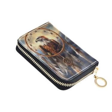 Imagem de Carteira de couro feminina bonita com porta-cartões, bloqueio de RFID, zíper ao redor do zíper, carteira com bolso para moedas, águia, animal