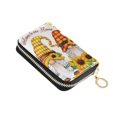 Imagem de Carteira floral feminina com zíper em torno de 9 compartimentos para cartão de crédito e 2 compartimentos para dinheiro, gnomos fofos, outono, girassol, porta-moedas, carteira com zíper
