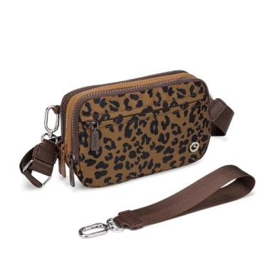 Imagem de Jooniter Carteiras de pulso para mulheres, bolsas transversais quadriculadas para mulheres, bolsa de mão de ombro de nylon com alça ajustável, A5-Coffee Leopard, 7.48" x 4.72" x 2.16"