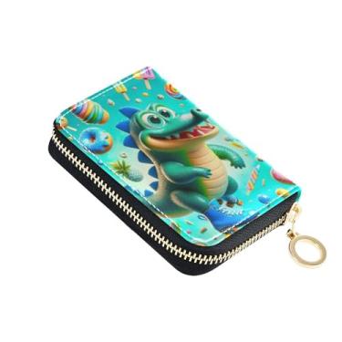 Imagem de Carteiras femininas à prova d'água de couro com bloqueio de RFID, porta-cartões de crédito, divertidas, fofas, jacaré, azul, com bolso para moedas