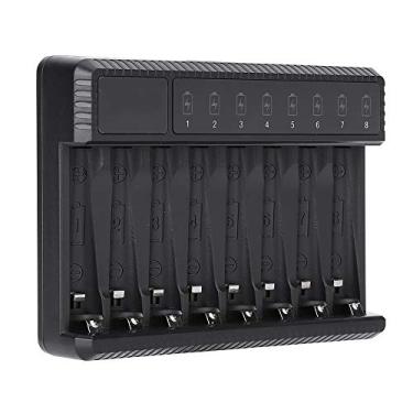 Imagem de GLOGLOW Bateria e Controlador 8 Slots Alimentados por USB para AA AAA NiMH NiCd, PC Preto, Proteção Inteligente, Carregador de Bateria SEIVI Portátil, Nan