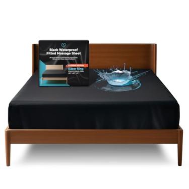 Imagem de Lençol de elástico Extreme Super King impermeável, bolso profundo de 35,5 cm, protetor de colchão 100% preto, seguro com óleo, à base de água e produtos de massagem à base de silicone, lavável na