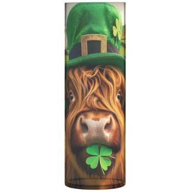 Imagem de Highland Cow St Patricks Vaso de flores redondo engraçado vasos cilíndricos para centros de mesa decoração de apartamentos estética, 30 cm x 9,9 cm