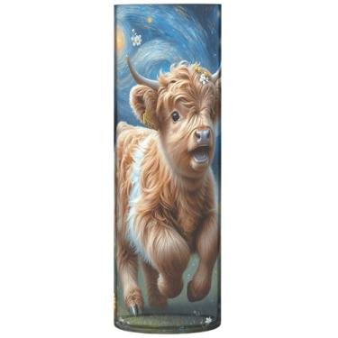 Imagem de Vaso de flor alto floral de vaca Highland Vasos cilíndricos de plástico para centros de mesa decoração de casa moderna exclusiva, 30 cm x 9,9 cm