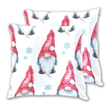 Imagem de Joitme Lindos gnomos de Natal vermelho branco conjunto de 2 capas de almofada de sofá cama primavera moderna decoração de casa, 45 x 45 cm, 2 peças