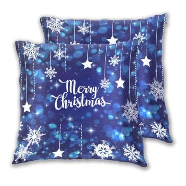 Imagem de Joitme Conjunto de 2 capas de almofadas de neve de Natal com estrelas azuis, estampa animal, decoração de casa, quarto, 40,6 x 40,6 cm, 2 peças