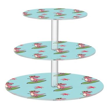 Imagem de Suporte de cupcake azul T Rex com 3 níveis de desenho animado para chá de festa, torre de bolo, suporte de bolo para servir chá de bebê, bandeja de sobremesa personalizada