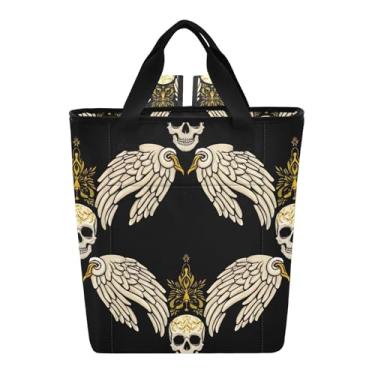 Imagem de Joitme Skull Wings Lancheira térmica preta isolada 36 latas bolsa de resfriamento para alimentos para viagens 35 x 15 x 40 cm
