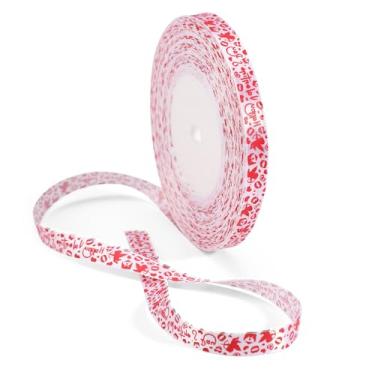 Imagem de Fita de Dia dos Namorados, poliéster de cor base branca de 50 metros, corações, cupido, carta de amor, estampa labial, estilo clássico para embrulho de presente, decoração de casamento